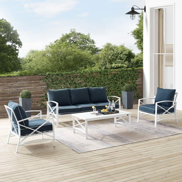 Claustro Outdoor Sofa Set, Navy & White - Sofa, Coffee Table & 2 Arm Chairs - 4 Piece CL2448275